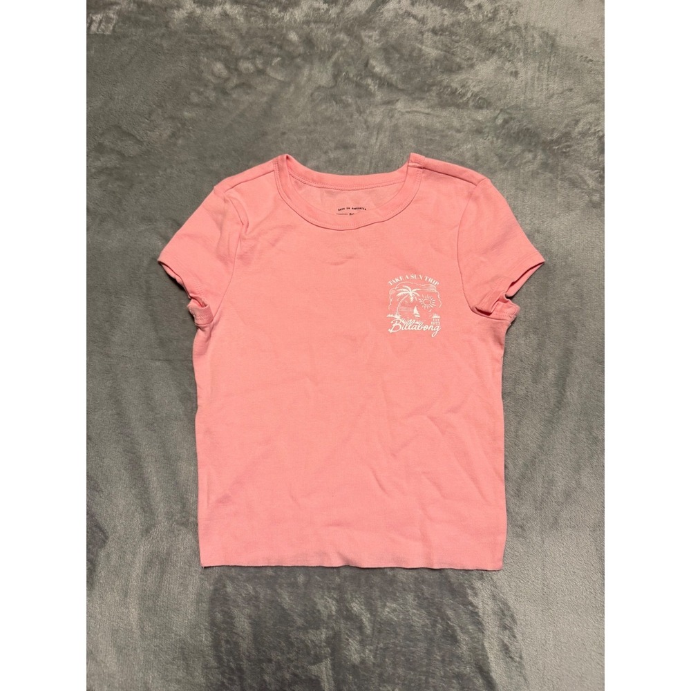 Billabong T-Shirt Womens XS Pink Take A Sun Trip Palm Tree Graphic Short Sleeve
